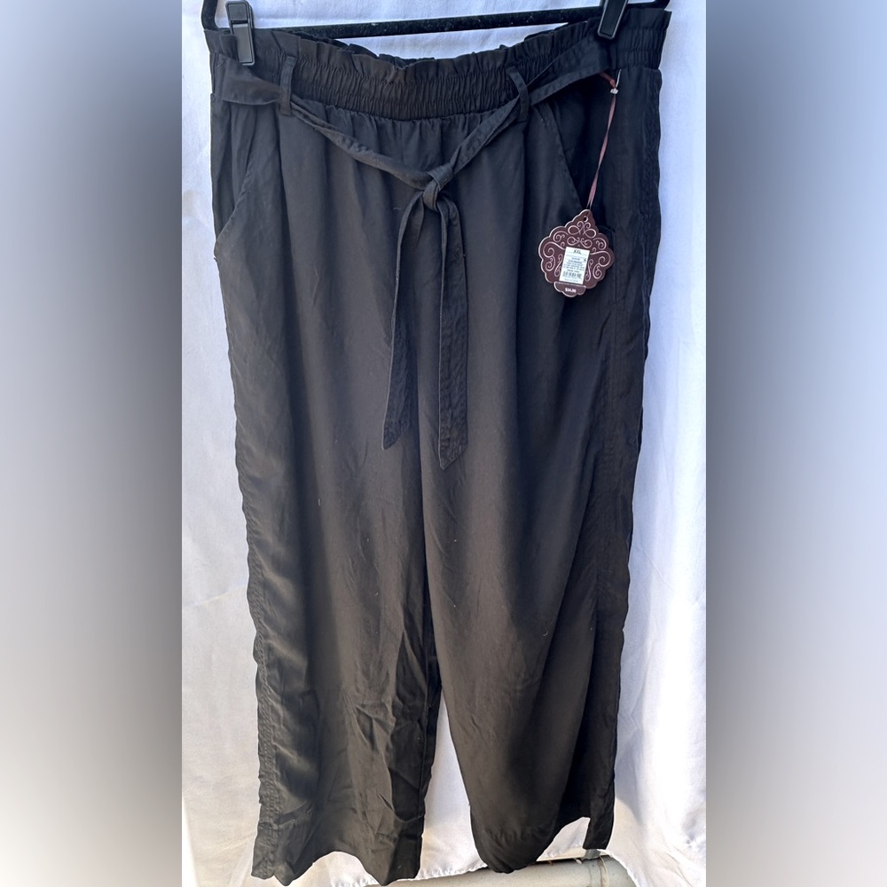 Knox Rose Women's Black Pants Pull On Size XXL Waist Tie Wide Leg